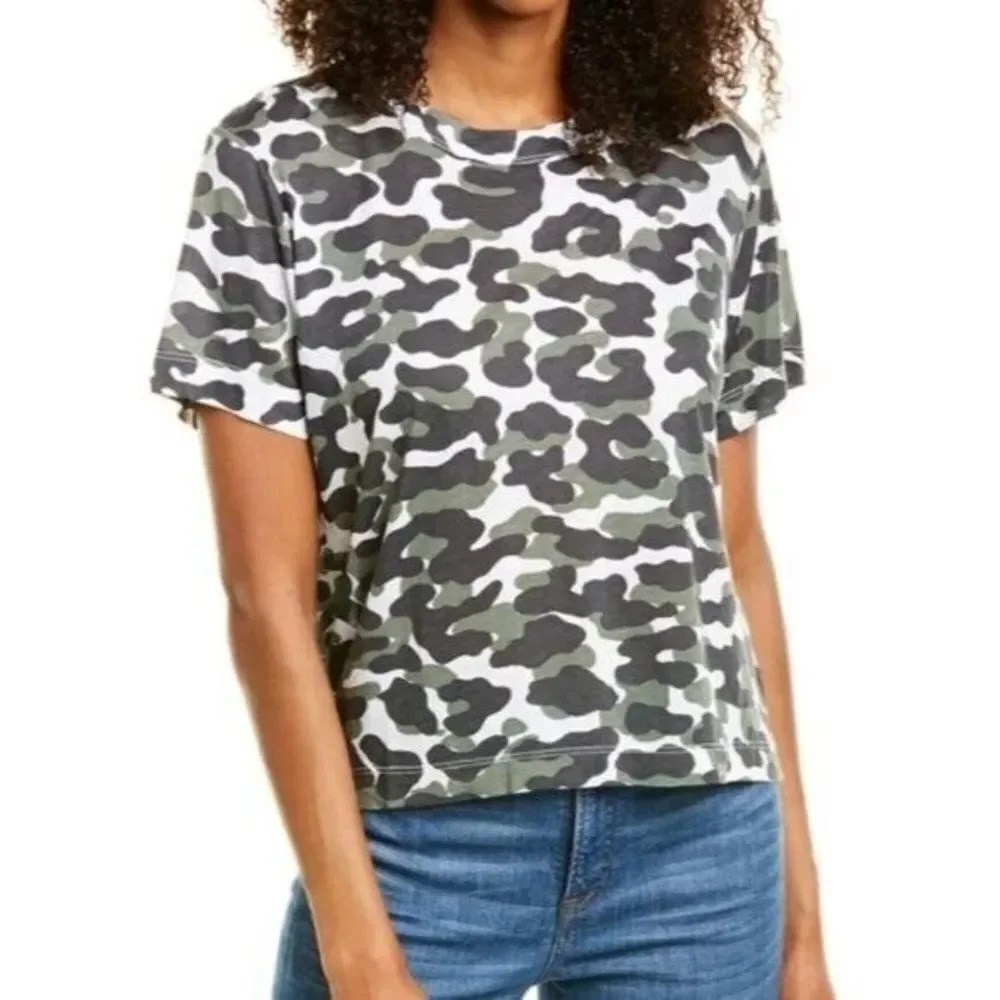 Monrow Animal Camo Green & Black Short Sleeve Boxy T-Shirt S